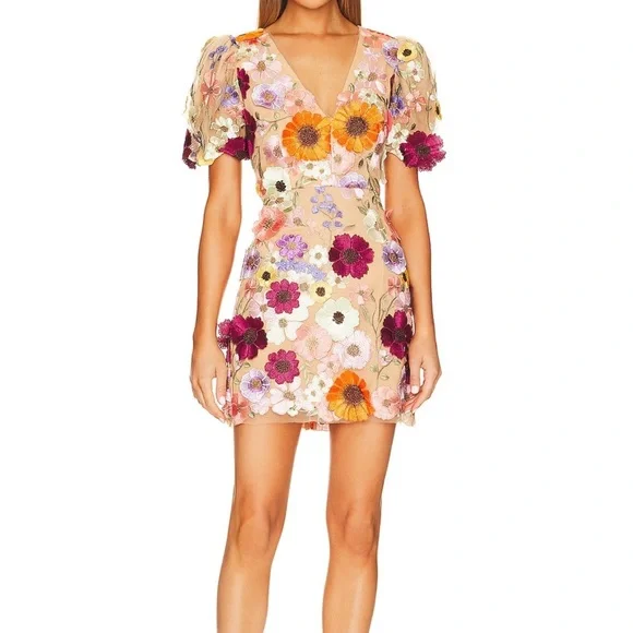 Elliatt Floral Embroidered Mesh Mini Dress in Multi-Color - Picture 4 of 6